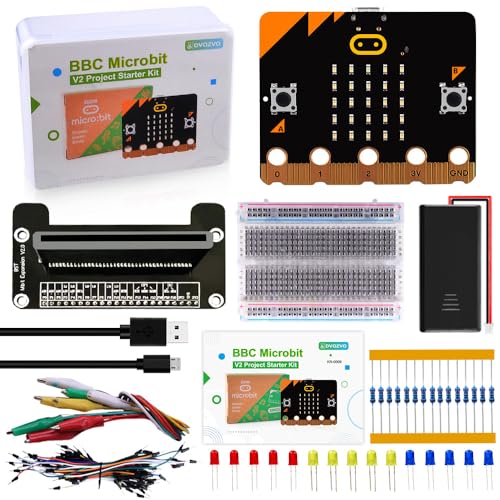 Basic Starter Kit for BBC Microbit V2.2, Graphical Programming Built-in Speaker and Microphone, LED Display Coding for Kids Teens + Microbit GPIO Expansion Board & Battery Holder & USB Cable