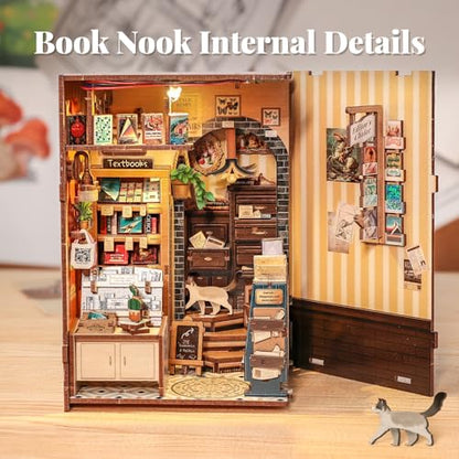 Fsolis Book Nook Kit DIY Miniature House with Cat - color: The Scholar's Bookstore