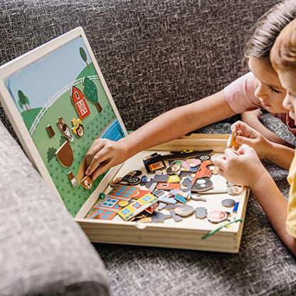 Melissa & Doug Wooden Magnetic Matching Picture Game with 119 Magnets and Scene Cards Magnetic Book Scenes for Kids Ages 3+