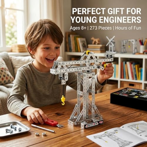 Metal Building Toys, 273pcs 3 in 1 Tower Crane & Frame Crane & Windmill Metal Model Set,Erector Sets for Boys Age 8-12,DIY Building Stem Projects Toys for Kids,Birthday Gifts for Model Crane Fan