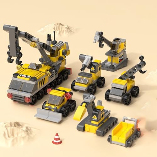 Rescue Construction Truck Building Blocks Set - 7 in 1 Engineering Vehicle Toy with Rotating Crane Arm, Rolling Wheels | STEM Educational Gift for Kids Ages 6-12 | Fire Truck & Emergency Playset - color: Crane Engineering