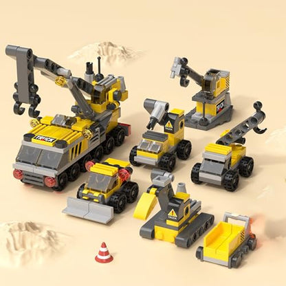 Rescue Construction Truck Building Blocks Set - 7 in 1 Engineering Vehicle Toy with Rotating Crane Arm, Rolling Wheels | STEM Educational Gift for Kids Ages 6-12 | Fire Truck & Emergency Playset - color: Crane Engineering