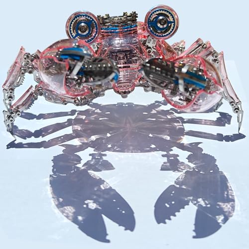 Mechanical Crab Model Kit | 3D Metal Puzzle for Adults | Articulated Alloy and Steel Construction | Movable Legs and Claws | DIY Assembly Model | LED Light Feature | Display Ornament and Gift (Pink)