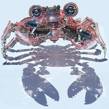 Mechanical Crab Model Kit | 3D Metal Puzzle for Adults | Articulated Alloy and Steel Construction | Movable Legs and Claws | DIY Assembly Model | LED Light Feature | Display Ornament and Gift (Pink)