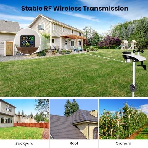 Home Weather Station with Rain Gauge and Wind Speed, Weather Stations Wireless Indoor Outdoor with Rain Gauge Outdoor, Forecast, Temperature, Humidity, Moon Phase, Alarm Clock(No WiFi)