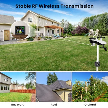 Home Weather Station with Rain Gauge and Wind Speed, Weather Stations Wireless Indoor Outdoor with Rain Gauge Outdoor, Forecast, Temperature, Humidity, Moon Phase, Alarm Clock(No WiFi)