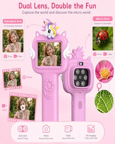 Outdoor Portable Kids Microscope: Handheld Microscope Auto Focus - color: Light Pink