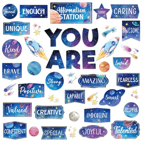45pcs Space Affirmation Station Bulletin Board Set Classroom Decor - style: Space