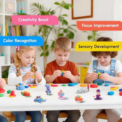 Ocean Buddies Air Dry Clay Kit for Kids - 12 Marine Animal Models with 4 Colors & Sculpting Tools, Ultra Light & Soft Modeling Clay Set, Non-Toxic DIY Arts and Crafts Gift for Boys & Girls Ages 3+ - color: blue
