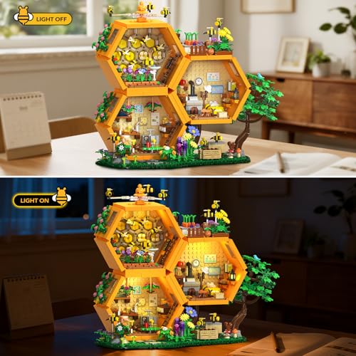 INSOON Bee House Building Set with Lights for Adults, Farm Treehouse Kit