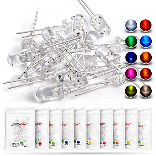 CHANZON 10 Colors 5mm LED Lamp Lights Assortment Emitting Diodes 100pcs - color: A) 10 Colors Assortment, size: 5mm Round Top