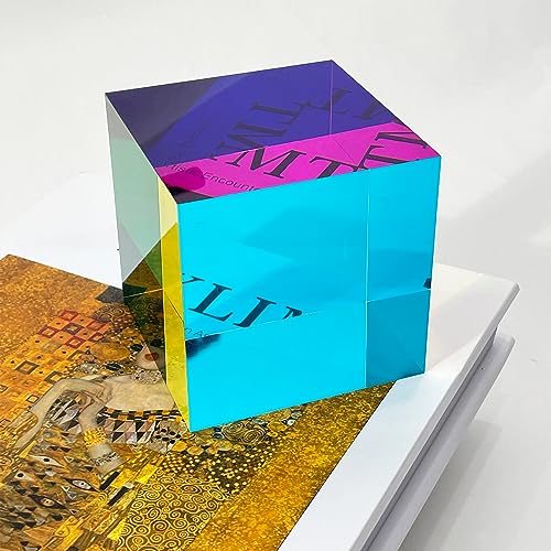 YuanDian CMY Cube - Large, 80mm 3 Inches Colorful Acrylic Prism for Home Decor or Office Desktop Decoration, Educational Science Toys for Kids - color: Large Cube
