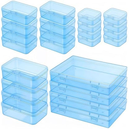 LJY 24 Plastic Boxes, 4 Sizes for Buttons - color: Blue