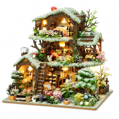 Roroom DIY Miniature House Kit, Snowy Fairy Forest House Dollhouse Kit - color: Time Tree House(snow)