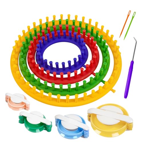 Cesilili Beginner Knitting Loom Set (4/6/8/10in) with 4 Pompom Makers
