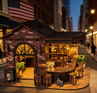 Book Nook Kit, 3D Wooden Miniature Tavern & Pub Dollhouse with LED Lights - DIY Mini House Craft Model for Adults, Birthday Valentine's Day Gift for Women Men - style: Victorian Pub Bar