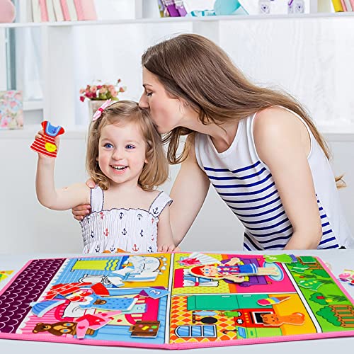 OKOOKO Dress Up House Felt Board 35PCS Double-Sided Foldable Dress Up Teaching Girls Toy Preschool Crafts Storytelling Early Learning Interactive Play Kit for Toddlers Kids - color: Pink