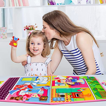 OKOOKO Dress Up House Felt Board 35PCS Double-Sided Foldable Dress Up Teaching Girls Toy Preschool Crafts Storytelling Early Learning Interactive Play Kit for Toddlers Kids - color: Pink