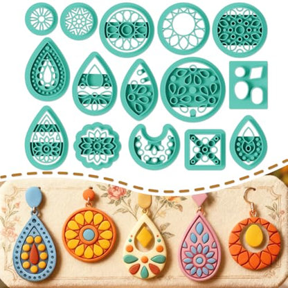 ORIGACH 15 Pcs Retro Pattern Earring Polymer Clay Cutters Set - style: Retro Pattern