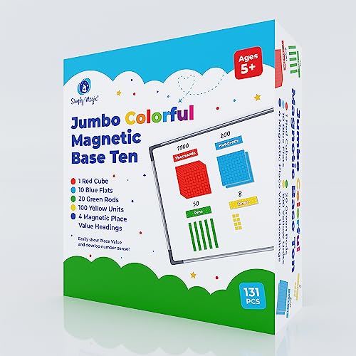 Simply magic 131+4 PCS Jumbo Colorful Magnetic Base Ten Blocks for Math