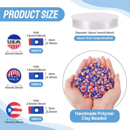 Elecrelive 300Pcs Red White and Blue Beads 4th of July Polymer Clay Beads - color: Blue, Red