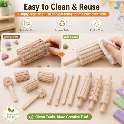Garneck 12Pcs Wooden Clay Tools Set for Kids: Dough Rolling Modeling Accessories Pottery Sculpting Kit Modeling Accessories for Early Education Art Craft Activity Home School (Pack of 3) - size: 16.50X1.50X1.50CM (Pack of 3)