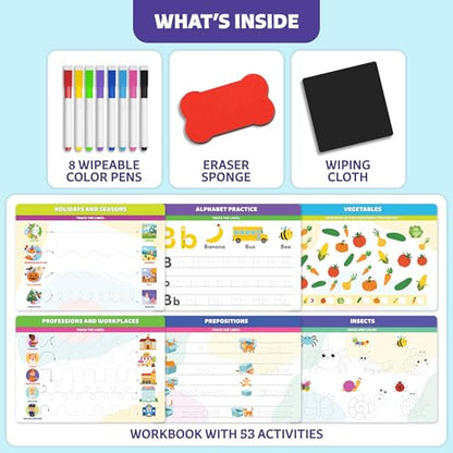 Preschool Workbook, 53 Learning Activities, Educational Kids Toy Ages 3-5