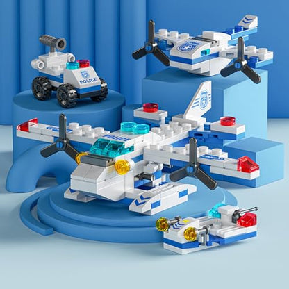 Sky Police Airplane Building Blocks Toy – 137 PCS STEM Construction Set, 7-in-1 Transformable Model Kit for Kids Ages 6-12, Creative Aircraft Toys for Boys & Girls (Police, Rescue, Fighter Jet) - color: Air Defense and Rescue