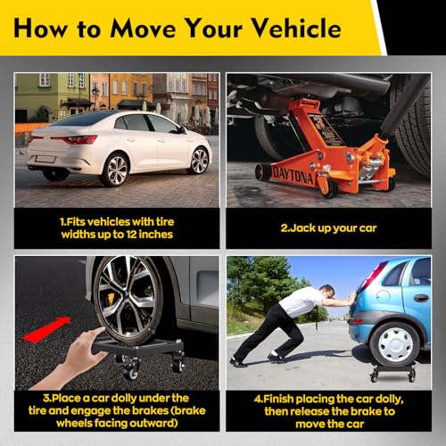 IMAYCC Car Dolly Set of 4, 6000LB Wheel Dolly, Heavy Duty Vehicle Mover, Parallel Tube Design for Moving Cars, Trucks, Trailers, SUVs, Motorcycles and Boats - size: A-4 Pack