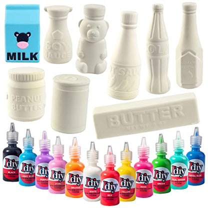 Idiy Jumbo Squishy Toys Craft Kit (9 Pack Kawaii Pantry Foods) – Paint Your Own Slow Rising Squishies DIY Grocery Art Set – Includes 12 Fabric Paints & Condiment Toys – Quirky Gift for Kids & Tweens - color: Food Pantry - 9pc