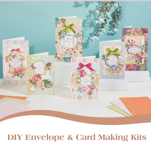 AHANDMAKER Handmade Greeting Card Making Kits, DIY Thank You Card Set Flowers Theme Paper Envelopes Cards Stickers for Christmas Thanksgiving Mother's Day Birthday Gifts Crafts Decorations - size: 4~215x4~125x0.3~2mm