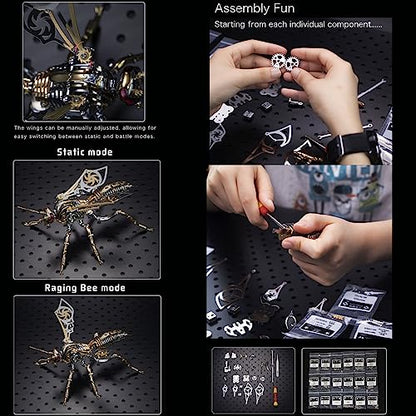 3D Metal Wasp Puzzles for Adults, Black Model Kits Mechanical Building Blocks, Difficult DIY for Assembly Gifts for Men - style: 3D Metal Wasp-Silver Black