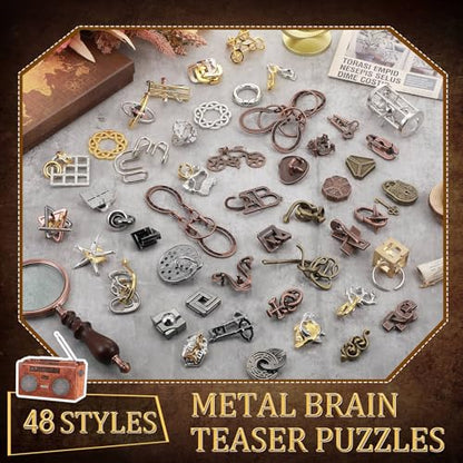 48 Pcs Metal Brain Teaser Puzzles Set for Adults, Classics Style - style: Classic Style