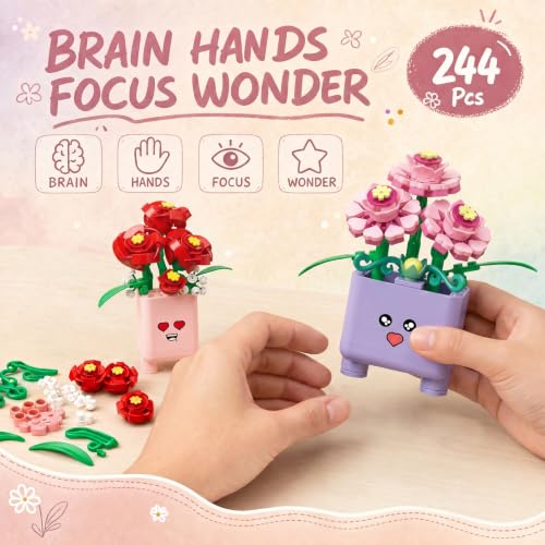 Botanicals Happy Plants Building Sets | 2 Cute Happy Plants Flowers Set, Succulents Botanical Collection for Home Office Décor, Gift for Women Wife Mom(244Pcs) - style: Purple and Pink