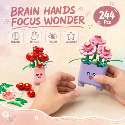 Botanicals Happy Plants Building Sets | 2 Cute Happy Plants Flowers Set, Succulents Botanical Collection for Home Office Décor, Gift for Women Wife Mom(244Pcs) - style: Purple and Pink