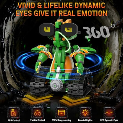 STEM Robot Building Toys for Kids 6-12, 5in1 App & Remote Control STEM Tractor Frog Robot Building Kits, 732PCS DIY Educational Construction Building Block Set for Kid, Erector Set Gift for Boys Girls
