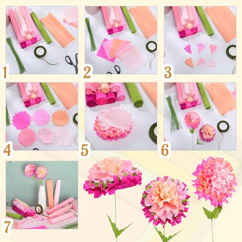 Chrisfall 12 Rolls Crepe Paper Streamers, 8 Feet X 10 Inch, Pink Colors - color: Pink Colors