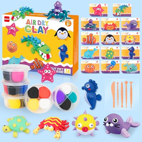 Air Dry Clay Kit for Kids, 14 Marine Animal Molding Set