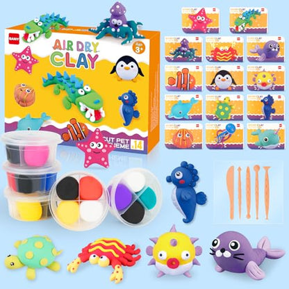 Air Dry Clay Kit for Kids, 14 Marine Animal Molding Set