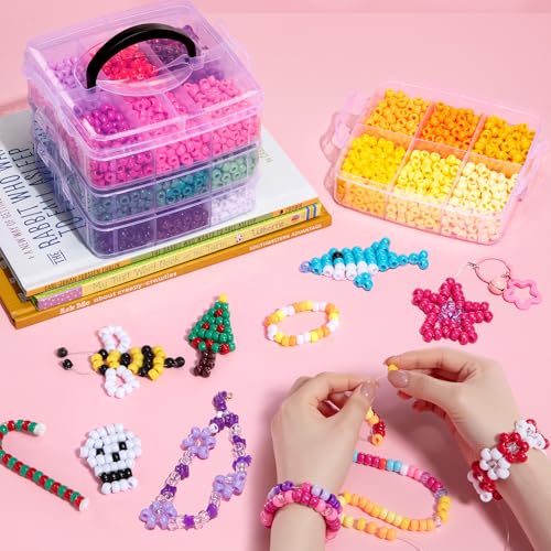Simetufy 3600Pcs Pony Beads 24 Colors 6x9mm Kandi Beads for Bracelets Craft - color: 24 Colors - 3600 Pcs