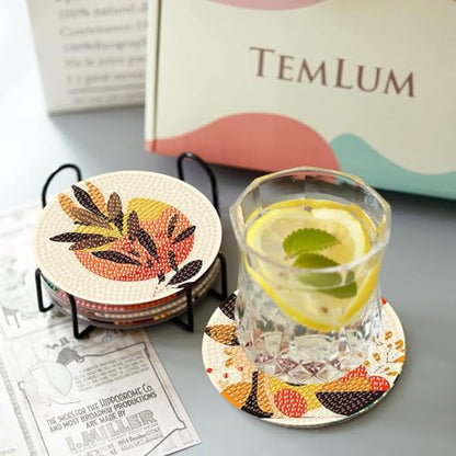 Diamond Art Coasters Kit,8 Pcs Abstract Plant Diamond Painting Coasters Kit - color: Abstract Plants