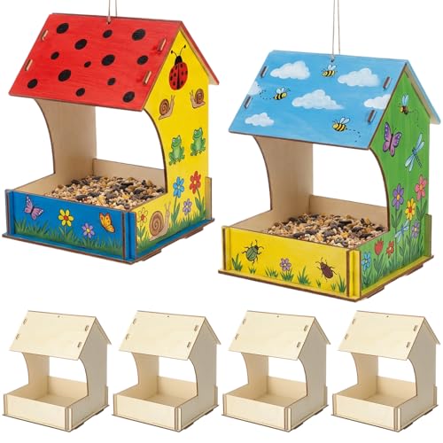 6 Pack Wooden Bird Feeder Kits Bulk Bird Houses to Paint Unfinished Craft