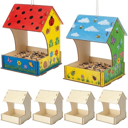 6 Pack Wooden Bird Feeder Kits Bulk Bird Houses to Paint Unfinished Craft