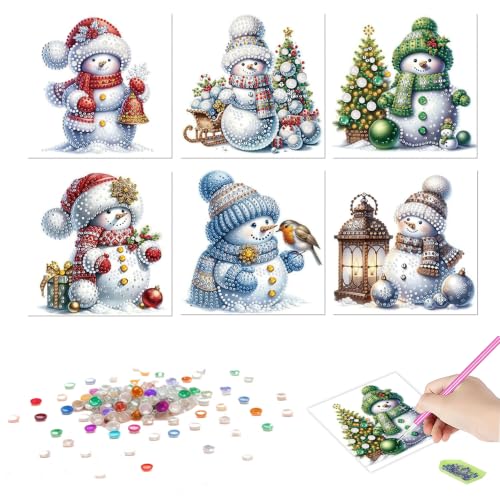 DDGYP Diamond Art Kits for Adults, 6Pcs Snowman Christmas Diamond Art Cards with Envelopes - color: Snowman 1