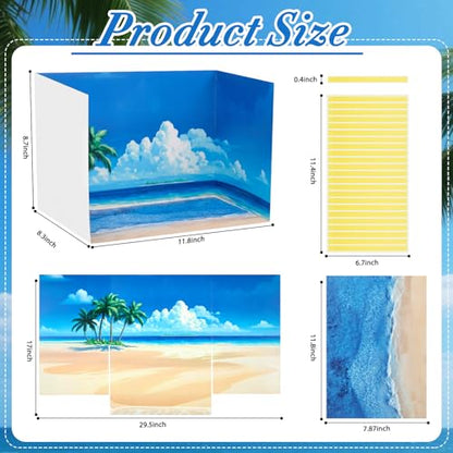 AmazingSpark 2 Set Summer Beach Diorama Box and Sand Sticker Decor, Seaside Diorama Project Supplies Set, Ocean Cardboard Display Case Kit & Waves Sticker with Double Sided Tapes for DIY Crafts - style: Beach