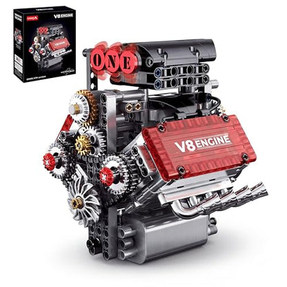 Motorized V8 Engine Model Building Kit, Mechanical Engine Model that Moves, STEM Engineering Assembly Kit with Gear System, Desktop Display Collectible for Adults & Teens