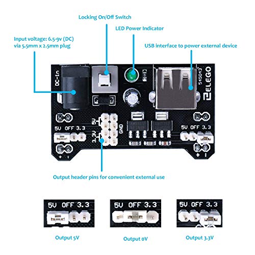 ELEGOO Electronic Fun Kit and 9V 1A Adapter Bundle, for Breadboard Circuits, Learning Experiments and Compatible 9V Power Projects
