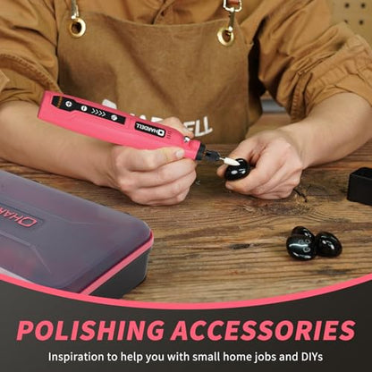 HARDELL Mini Cordless Rotary Tool Kit 129Pcs, Multi-Purpose DIY Craft Tool - color: Pink Pro