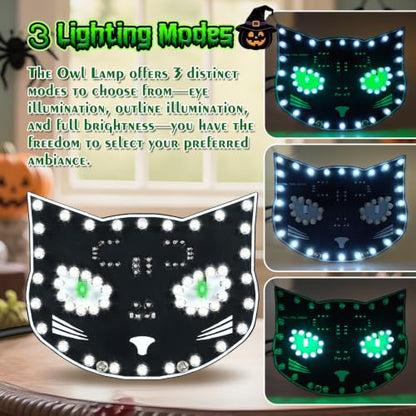 Halloween Black Cat Soldering Project, ICSTATION DIY Touch Control LED Cat Soldering Training Kit With 3 Lighting Modes Brightness Adjustment Soldering Practice Kit for Adults College Education
