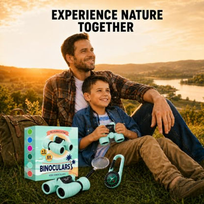 Binoculars for Kids – Perfect Toy for Little Boys and Girls – Extensive Set Incl. Magnifying Glass & Compass – Powerful Magnification 8X21 – 3 to 12 Year Old Kids for Toddler - color: Mint Green